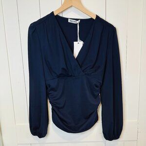 ✨NWT  Grace Karin Navy Wrap Blouse | Ruched Waist | Long Sleeve | Size M ✨